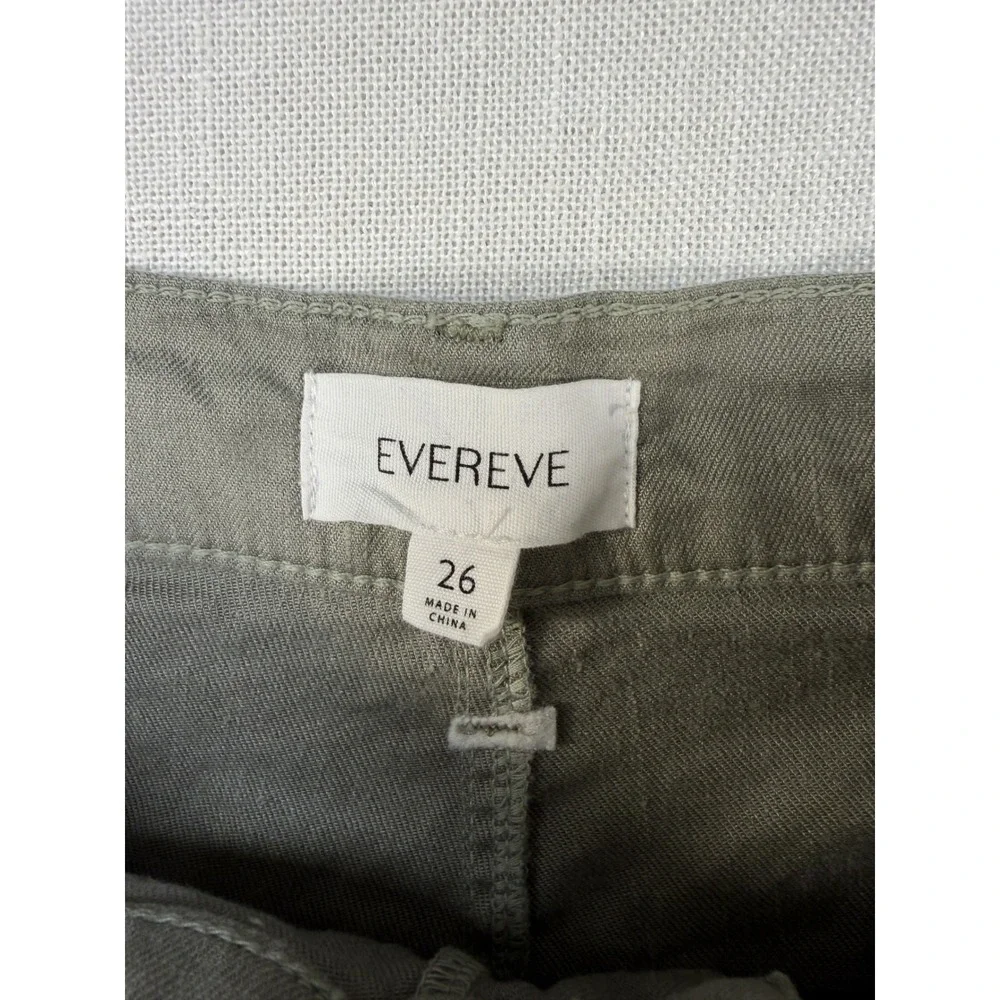 Evereve Sage Green Linen Blend Wide Leg Utility Pants Button Fly Size 26